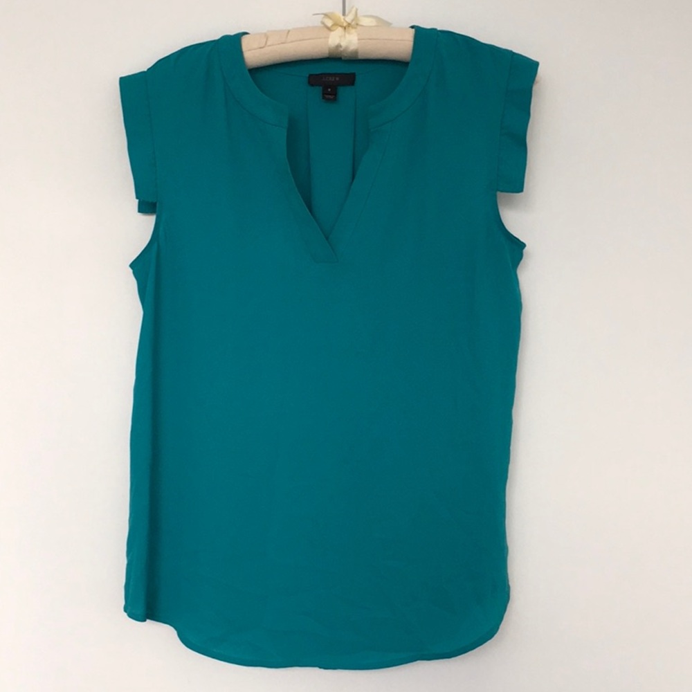 J. Crew Teal Cap-Sleeve V-Neck Blouse